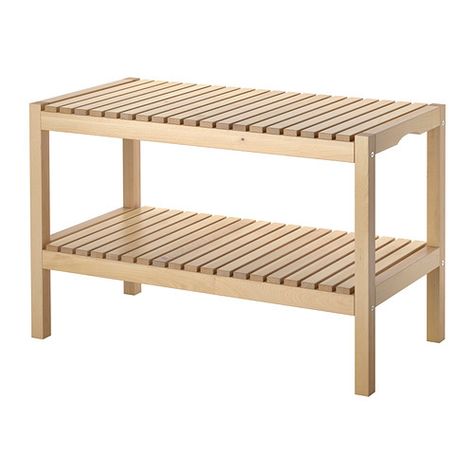 IKEA - MOLGER, Bench, birch $39.99 Product dimensions Width: 31 1/8 " Depth: 14 5/8 " Height: 19 5/8 " Ikea Molger, Bathroom Stool, Sink Shelf, Ikea Bathroom, Ikea Home, Shelf Unit, Corner Shelves, Banquette, Bathroom Furniture