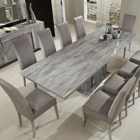 Grey Dining Room Table, Dinner Table Chairs, Dining Table Design Modern, Italian Dining Table, Grey Dining Tables, Grey Dining Room, Extendable Table, Dining Room Table Decor, Grey Dining