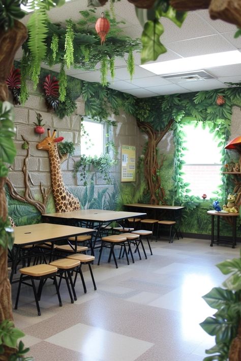 30 Captivating Classroom Themes for Elementary Schools Fantasy Themed Classroom, Grasslands Biome, Daycare Classroom Decor, Jungle Theme Crafts, Jungle Classroom Theme, Nature Themed Classroom, Nature Based Classroom, Castle Classroom, Rainforest Classroom