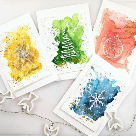 Diy Christmas Cards Easy, Painted Christmas Cards, Christmas Card Art, Homemade Christmas Cards, Watercolor Christmas Cards, Christmas Card Crafts, Easy Christmas Diy, Diy Christmas Cards, Watercolor Christmas