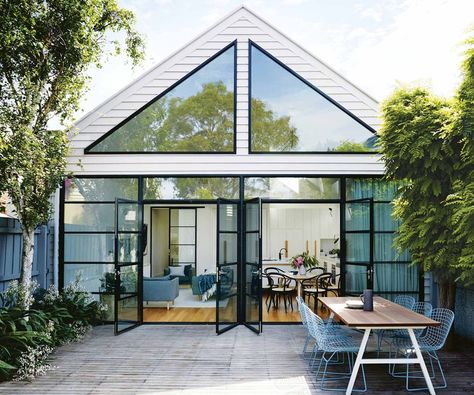 A modern glass extension refreshed this Scandi-style house Scandinavian House Design Exterior, Scandinavian House Design, Scandinavian Exterior Design, Home Designs Exterior, Glass Extension, House Design Exterior, Style Makeover, Australian Homes, House Extensions