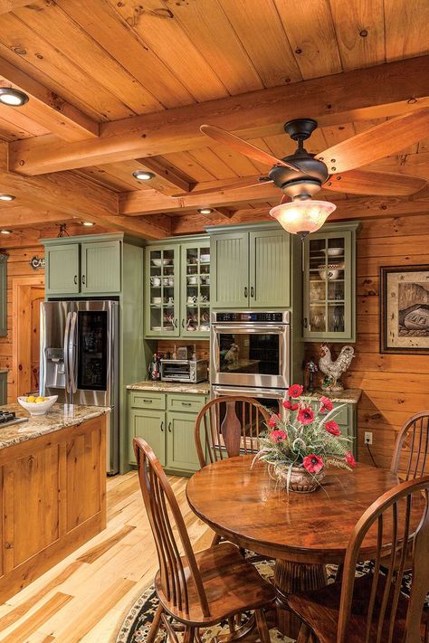 Log Cabin Kitchens, Log Cabin Kitchen, Log Home Kitchen, Cabin Homes Interior, Log Home Kitchens, Contemporary Cabin, Log Cabin Living, Log Home Living, Log Cabin Interior