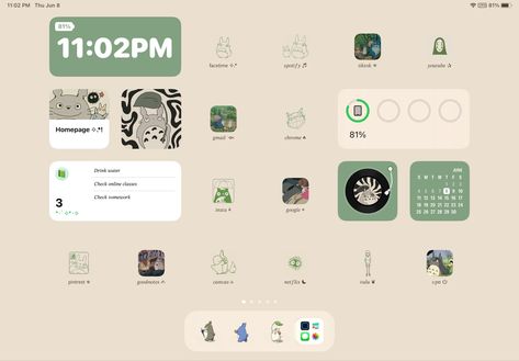 Organisation, Green Studio Ghibli, My Neighbor Totoro Aesthetic, Totoro Aesthetic, Widgets Aesthetic, Green Ipad, Ipad Lockscreen, Ipad Features, Ipad Organizer