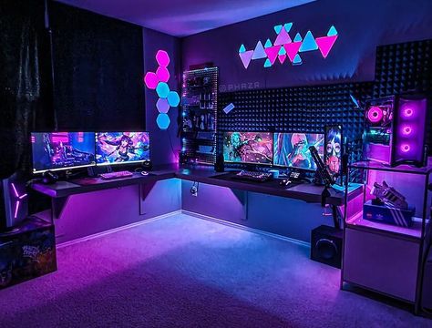 Miku Bedroom, Kids Gaming Room, Streamer Room, Cool Gaming Rooms, Aesthetic Bedrooms, Games Room Inspiration, Gaming Equipment, Small Game Rooms, Best Gaming Setup