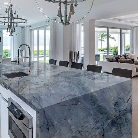 Have you ever considered a colorful surface for your home? In this article, read about the long-term benefits of blue quartzite countertops. Blue Stone Kitchen, Blue Quartzite, Blue Quartzite Countertops, Blue Granite Countertops Kitchen, Blue Quartz Countertops, Blue Granite Countertops, Blue Granite, Countertop Options, Quartzite Countertops