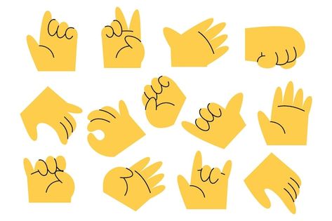 Yellow Skin, Hands Icon, Hand Gestures, Hand Drawing Reference, Hand Gesture, Hand Reference, Character Design Sketches, Vector Cartoon, Retro Cartoons