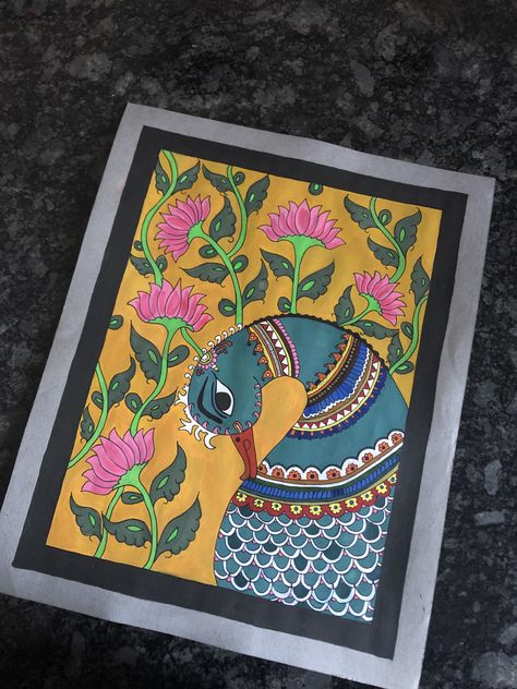 Lotus And Peacock Painting, Simple Kalamkari Painting, Kalamkari Painting Motifs, Kalamkari Art Paintings, Mahakali Pic, Kalamkari Painting Easy, Peacock Coasters, Kalamkari Art, Gond Painting