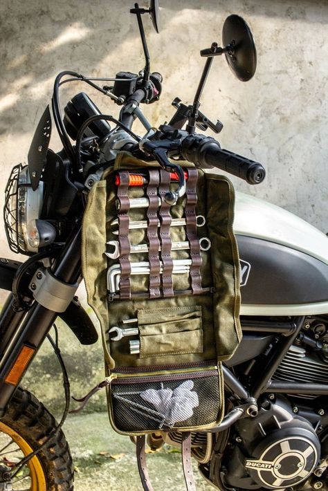 TRAVELER Tool Roll bag is not limited to motorcycle tools. ⚙ You can use them for anything you want to neatly store. 😜 Commuter Bike Style, Tool Roll Bag, Motorcycle Tool Bag, Adventure Bike Motorcycles, Camping Gear Survival, Custom Motorcycles Harley, Diy Leather Projects, Bike Camping, Tool Roll