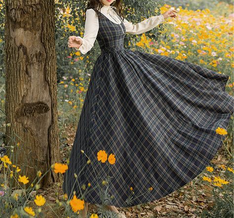 Dark Academia Dress, Academia Dress, Autumn Cottagecore, Plaid Dress Vintage, Beach Holiday Dresses, Cottage Core Dress, Cottagecore Outfits, Dress Cottagecore, Cottagecore Dress