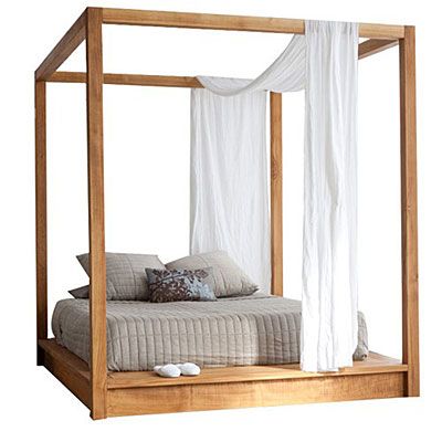 Canopy platform bed made of solid teak Diy Seng, Outdoor Canopy Bed, Platform Canopy Bed, Idea Bilik Tidur, Modern Canopy Bed, Reka Bentuk Bilik Tidur, Queen Canopy Bed, Canopy Beds, Canopy Bed Frame