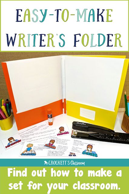 Find out how you can keep your writers organized with these easy-to-make folders. All you need is two pocket folders and a long-arm stapler. The four pockets are great for holding all the papers student writers need as they work through the writing process; prewriting, drafting, revising/editing, and publishing. Your students will be so organized they'll be able to complete their writing projects on time! Writing Office Folders, Writers Workshop Folders, Student Writing Folders, Writing Block, Writing Interventions, Writing Organization, Writing Folders, Writing Portfolio, 2nd Grade Writing