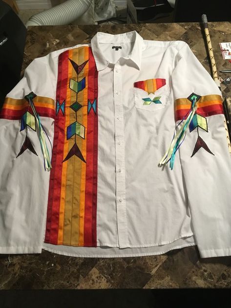 Men’s Ribbon Shirt Pattern, Native Ribbon Shirts Men, Native American Ribbon Shirts Men, Mens Ribbon Shirt Native American, Mens Ribbon Shirts, Ribbon Shirt Diy, Ribbon Shirt Pattern, Ribbon Shirts Native American Men, Grass Dance Outfits