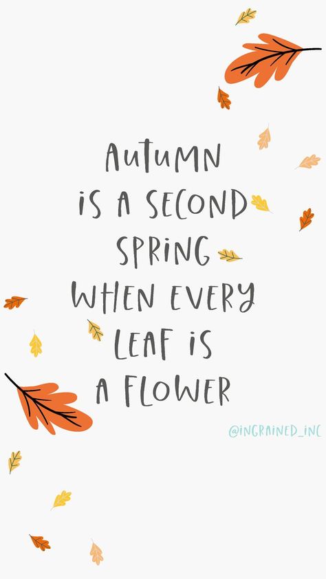 Image of a quote with the text Autumn is a second spring when every leaf is a flower. with orange and yellow leaves designed around the quote Love Autumn Quotes, Autumnal Quotes, September Quotes Autumn, Autumn Motivation, Flowers Language, Pumpkin Quotes, September Quotes, April Weather, Autumn Quote