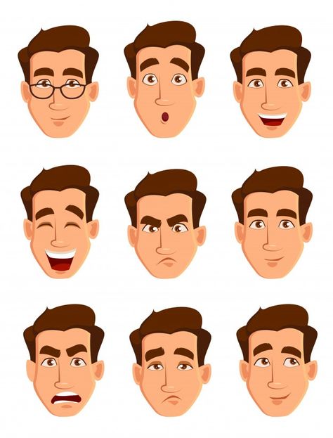 Face expressions of a man Premium Vector | Premium Vector #Freepik #vector #background #man #character #cartoon Cartoon Faces Expressions, 3d Karakter, Emotion Faces, Vector Character Design, 얼굴 그리기, Face Illustration, Face Characters, Drawing Expressions, Cartoon Man