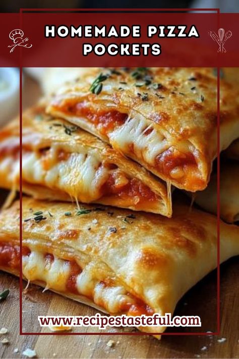 Perfect for a quick meal or snack, these hand-held delights are versatile, allowing you to add your favorite fillings for a delicious, portable pizza experience! Pizza Pockets Homemade, Pizza Pockets Recipe, Homemade Pizza Pockets, Pizza Pocket, Pockets Recipe, Pizza Pockets, European Recipes, Quick Meal, Filling Recipes