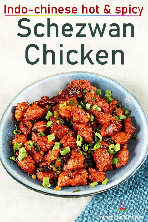 Do you love authentic Sichuan flavors? Try this easy and restaurant style Schezwan chicken & experience the true Chinese Sichuan flavors. It is a popular side dish made by tossing fried chicken in a spicy and hot sauce. #chinese #chinesefood #chicken Scezhwan Chicken, Schezwan Chicken Recipe, Schezwan Recipes, Huhot Recipes, Chinese Beef Curry, Chicken Schezwan, Chinese Night, Schezwan Chicken, Bangalore Days