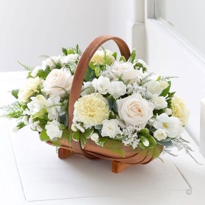 Mixed Basket White Trug Basket, Sympathy Basket, Ftd Flowers, Basket Flower Arrangements, Easter Flower Arrangements, Tulips Arrangement, Orange Wedding Flowers, Online Flower Shop, Mums Flowers