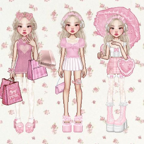 Everskies Outfits Y2k Pink, Pink Everskies Outfits, Everskies Pink Outfits, Pink Themed Outfits, Pink Everskies, Outfit Coquette, Bratz Doll Outfits, Baby Barbie, Everskies Outfits