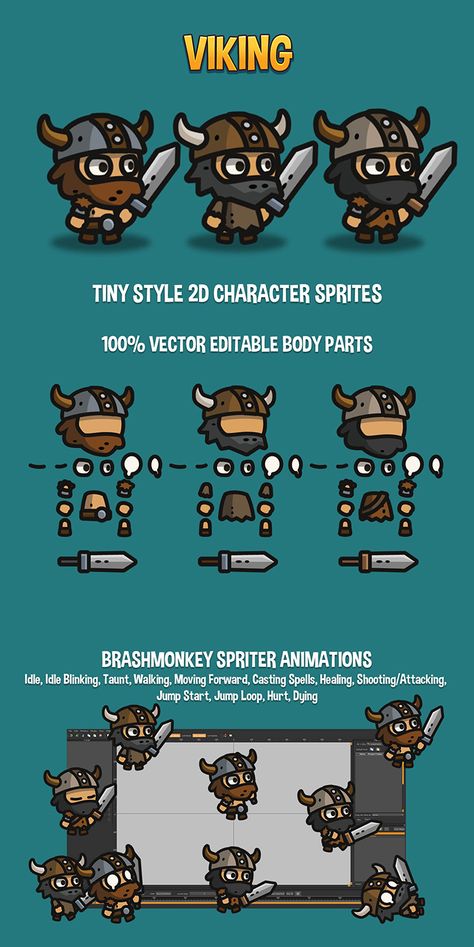 2d Character Sprite Sheet, 2d Character Design Game, Viking Pixel Art, 2d Game Art Character, 2d Game Character Design, Character Sprite Sheet, 2d Character Design, Tiny Characters, Character Sprites