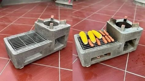 Diy Cement Wood Stove, Chulha Stove Design, Outdoor Stove Ideas, Homemade Stove, Outdoor Cooking Fireplace, Diy Stove, Creative Ideas To Make, Diy Wood Stove, Charcoal Stove