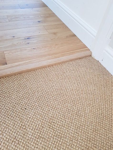 Rug Over Tile Floor Living Rooms, Cottage Bedroom Carpet Ideas, Natural Carpet Living Room, Beige Carpet White Walls, Wall To Wall Jute Carpet, Carpet Inspo Living Rooms, Wood Hallway Carpet Bedroom, Timeless Carpet Ideas, Bedroom Carpet Beige