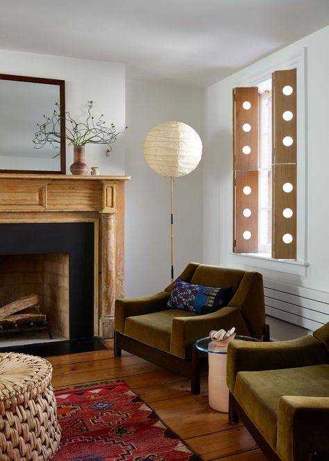 Social Circles: An Interior Designer Reimagines a Classic West Village Townhouse for Old Friends - Remodelista Indoor Shutters, West Village Townhouse, Street Townhouse, Interior Shutters, Brick Flooring, A Living Room, Design Living, Interior Design Firms, Elle Decor