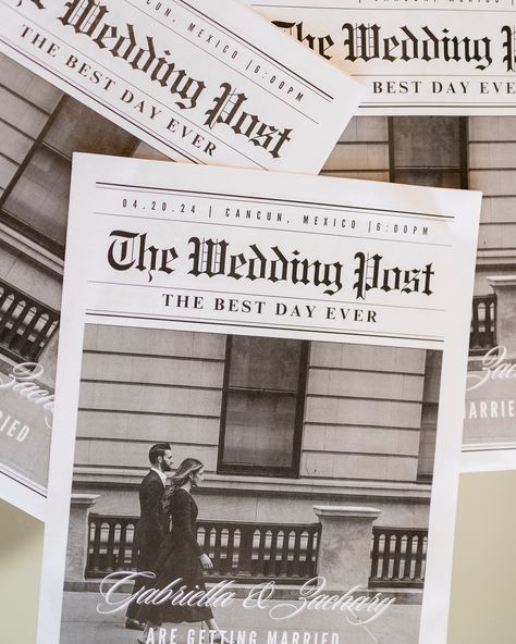 Make your wedding getaway even more memorable with a personalized newspaper! 🗞️✨ Share fun details like your love story, wedding weekend itinerary, local tips, and special shout-outs to guests. Add a crossword puzzle or trivia for a unique touch! Perfect as a welcome gift or a fun keepsake. 🖤 Extra bonus: they look great in pictures! #weddinginspiration #personalizedwedding #destinationwedding Planning and design @nelyatknv Asssited by @paulina_cruz_wp Photo & video @amoramor_weddings ... Crossword Wedding, Personalized Newspaper, Wedding Crossword Puzzle, Wedding Getaway, Wedding Weekend Itinerary, Story Wedding, Love Story Wedding, Weekend Itinerary, Welcome Gifts