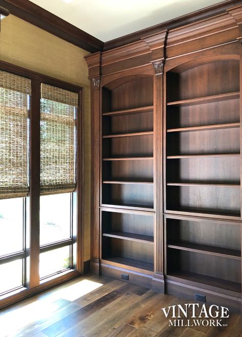 Library/Office | Vintage Millwork | Vintage Millwork, LLC Historic Built In Bookshelves, Traditional Library Room, Antique Built Ins, Home Library Shelves, Home Library Ideas Vintage, Vintage Built In Bookshelves, Victorian Library Study, Office Library Combo, Built In Library Wall