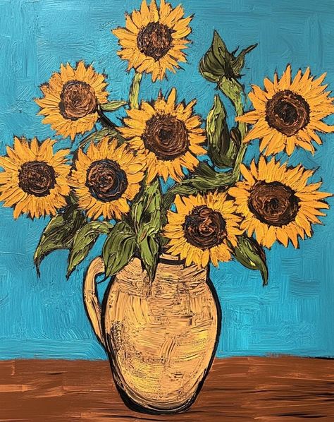 Vase of Sunflowers Art - Vincent van Gogh Style Floral Decor, Impressionist Painting for Home & Office Wall Art Sunflowers Vincent Van Gogh, Sunflower Vase Painting, Van Gogh Paintings Sunflowers, Van Gogh Inspired Paintings, Sunflower Painting Van Gogh, Van Gogh Flower Paintings, Sunflower Van Gogh, Vase Of Sunflowers, Van Gogh Inspired Art