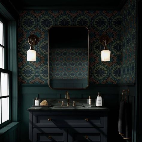 25 Photo-Ideas to Embrace Dark and Moody Colours for Your Bathroom Small Downstairs Toilet, Indigo Wallpaper, Dark Bathrooms, Downstairs Loo, Downstairs Toilet, Country Retreat, Downstairs Bathroom, Bad Design, Blue Bathroom