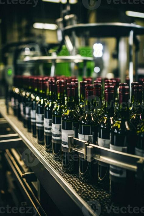 Machinery precisely filling and capping wine bottles on modern winery production line Vector Technology, Production Line, Wine Bottles, Free Stock Photos, Wine Bottle, Wine, Technology