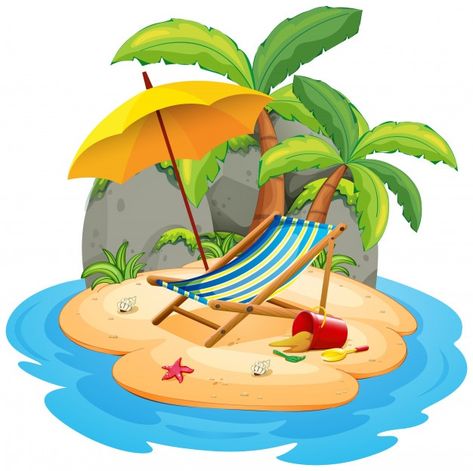 Cartoon Island, Beach Cartoon, Tropical Island Beach, Summer Island, Summer Cartoon, Beach Illustration, Summer Clipart, Summer Cards, Beach Background