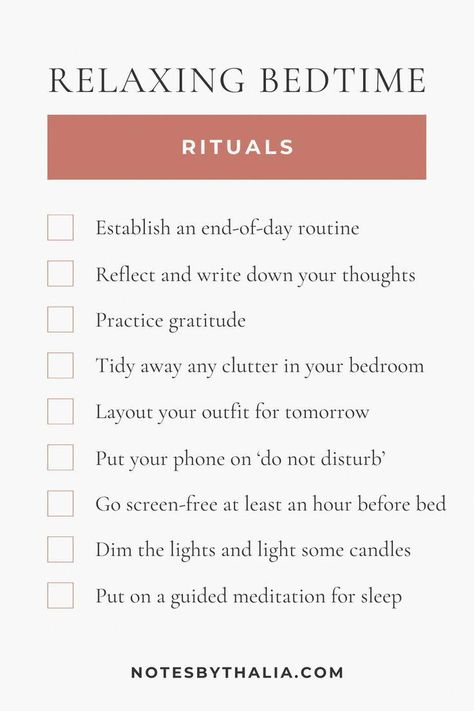 Calm the mind and prepare your body for a good night's sleep with these relaxing bedtime rituals and wake up every morning feeling refreshed. Daily Routine Ideas, Night Care Routine, Guided Meditation For Sleep, Bedtime Rituals, Importance Of Self Care, Evening Rituals, Calm The Mind, Lower Back Pain Exercises, Routine Ideas