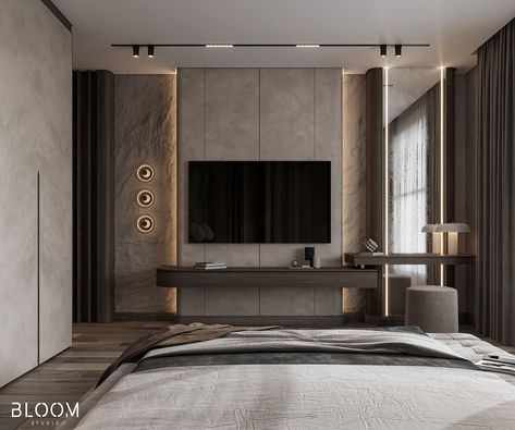 Master Bedroom Design :: Behance Lcd Wall Design, Ruang Tv, Los Angeles Interior Design, Tv Unit Interior Design, Interior Design Work, Tv In Bedroom, Tv Wall Design, Tv Unit Design, Living Room Tv Wall