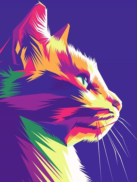 Colorful Cat, Pop Art Style, Free Cats, Window Painting, Cat Colors, Photo Craft, Cat Illustration, Beautiful Cat, Cat Face