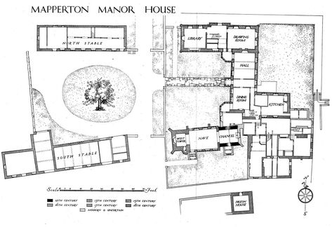 Mapperton Manor House, Dorset, 17th c. Mapperton House Floor Plan, Mapperton House Interior, Dark Academia Floor Plan, Mapperton House, Manor House Plans, Floor Plan Sketch, Exposed Ceilings, English Houses, Sims Inspiration