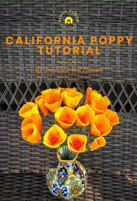 California Poppy Tutorial Poppy Tutorial, Polymer Clay Beads Diy, Poppy Craft, Flower Svg Files, Orange California, Felt Creations, California History, Poppy Pattern, Design Maker