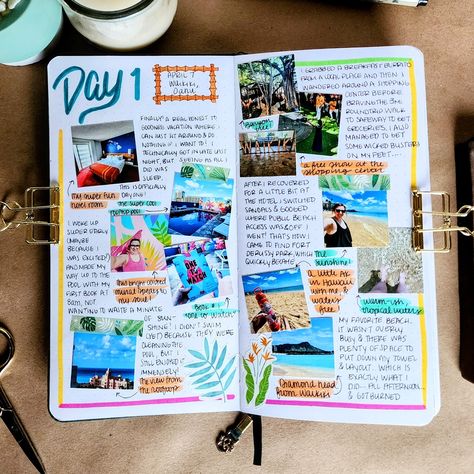 Travel Journal Itinerary, Holiday Diary Travel Journals, Hawaii Travel Journal Ideas, Travel Journal Page Ideas, Hawaii Travel Journal, Cruise Travel Journal, Travel Journal Scrapbook Ideas, Travel Journal Ideas Diy Scrapbooking, Road Trip Scrapbook Ideas