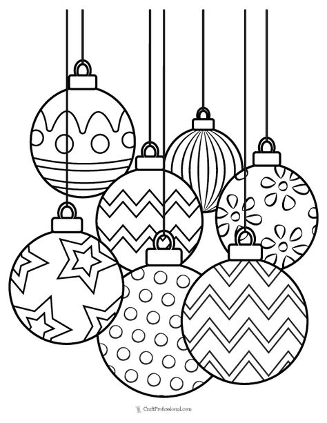 Seven round, patterned Christmas ornaments coloring page Christmas Coloring Pages Bold And Easy, Colouring Pages For Kids Christmas, Christmas Colouring Sheets For Kids, December Colouring Pages, Coloring Pages Christmas Easy, Coloring Pages For Adults Christmas, Happy Holidays Coloring Pages, Christmas Themed Coloring Pages, Christmas Easy Coloring Pages