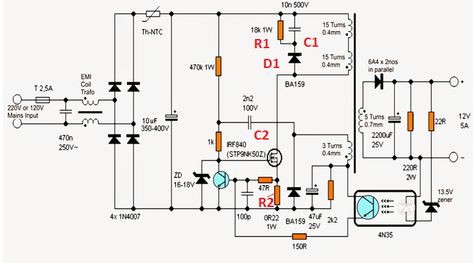 switch mode power supply - SMPS circuit components need some explaination - Electrical Engineering Stack Exchange Basic Electrical Engineering, Electrical Engineering Books, Electronics Projects For Beginners, Power Supply Design, Battery Charger Circuit, Circuit Components, Switched Mode Power Supply, Robotics Engineering, Electronic Circuit Design