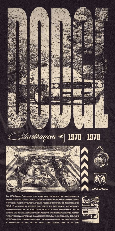 Brutalist Graphic Design, Brutalism Graphic Design, Dodge Challenger 1970, Mises En Page Design Graphique, 1970 Dodge Challenger, Brutalist Design, Graphics Design Ideas, Best Winter Outfits, Graphic Poster Art