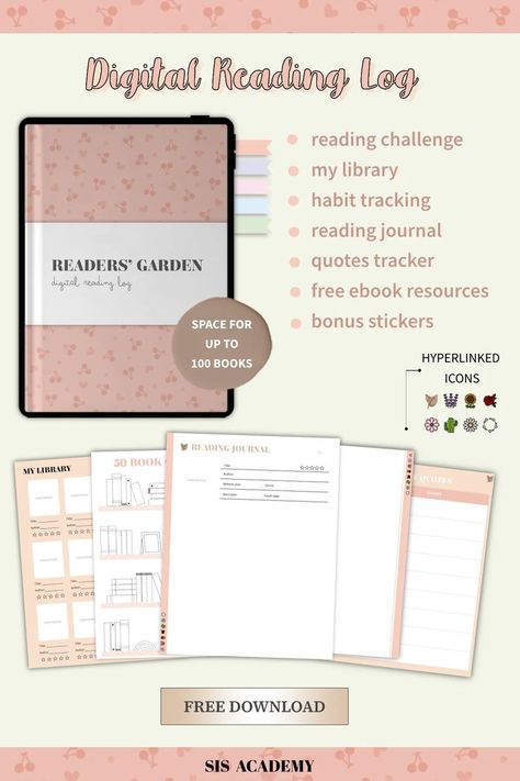 digital reading notebook, digital reading journal, digital book log, reading challenge template Reading Journal Stickers, Ipad Reading, Reading Journal Printable, Digital Reading Journal, Free Planner Templates, Book Reading Journal, Free Notebook, Reading Notebook, Tracker Free