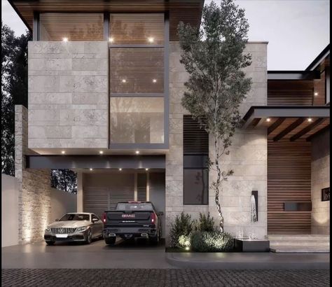 Industrial Modern House Design, Villa Exterior Design Modern, Modern Contemporary Exterior Design, Modern Industrial House Exterior, Fachada Industrial, Modern Contemporary House Exterior, Boundary Wall Designs, Villa Facade Design, Modern Industrial House