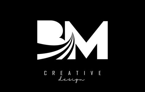 White letters Bm b m logo with leading lines and road concept design. Letters with geometric design. Bm Logo Design Letter, B And M, Leading Lines, Logo B, Design Letters, M Logo, Letter Logo Design, Logo Banners, White Letters