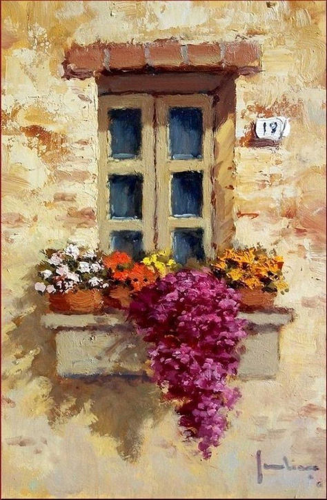 Romantic Window, Painting Romantic, Painting Of Flowers, 수채화 그림, Simple Acrylic Paintings, Painting Painting, Window Painting, Beginner Painting, Art Painting Acrylic