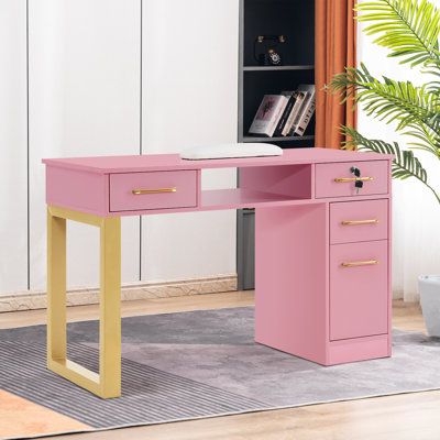 Item Description If you are still bothered by your nail tools storage, you definitely need this modern nail table with different storage spaces. This beautiful nail table provides a place to go for your nail lamp and polishing tools and various items. The concise and utility design makes it can be used for Beauty Salons, Manicure shops, Nail Techs, Spa, etc. Item Specifications Type: 6153-2844 Color: Black/White Material: MFC(Melamine Faced Board) Overall Size: 47.2"x 19.7"x 30" Top Drawer Dimen Nail Desk Ideas Small Spaces, Nail Desk Ideas, Girly Office, Nail Desk, Mail Room, Drawer Dimensions, Nail Table, Utility Design, Makeup Dressing Table