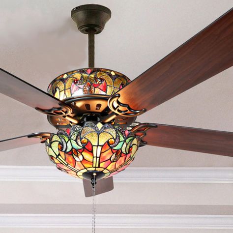 Ceiling Fan White, Outdoor Ceiling Fan With Light, Stained Glass Ceiling, Tiffany Style Lighting, Fan Chandelier, Stained Glass Light, White Ceiling Fan, Black Ceiling Fan, Led Ceiling Fan