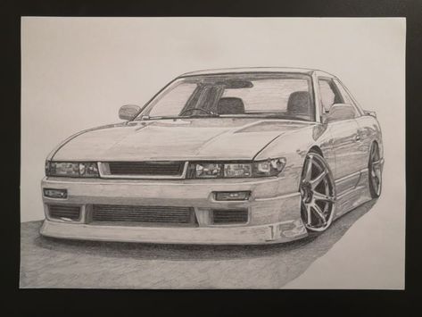 Nissan Silvia S13, Jdm Stance, Cars Drawing, Silvia S13, Beach Art Painting, Japanese Sports Cars, Stippling Art, Cool Car Drawings, Cool Car Pictures