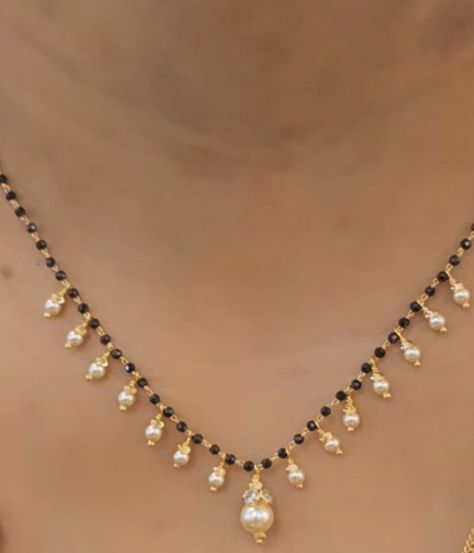 Latest Small Mangalsutra Designs Gold, Black Beads Designs Latest, Black Beads Designs, Nallapusalu Designs Gold Short, Short Nallapusalu, Mangalsutra Chain, Neck Pieces Jewelry, Black Beads Mangalsutra Design, Beads Collection