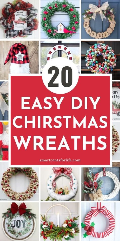 image with different DIY Christmas Wreath Christmas Wreath Decorating Ideas, Easy Diy Christmas Wreath, Christmas Frames Diy, Wreath Decorating Ideas, Christmas Yarn Wreaths, Homemade Christmas Wreaths, Diy Christmas Door, Handmade Christmas Wreaths, Diy Christmas Wreath